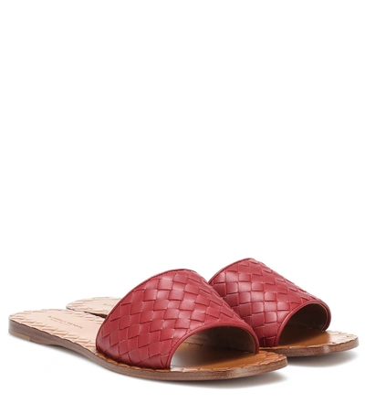 Shop Bottega Veneta Ravello Intrecciato Leather Slides In Red