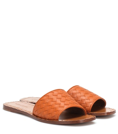 Shop Bottega Veneta Ravello Intrecciato Leather Slides In Orange
