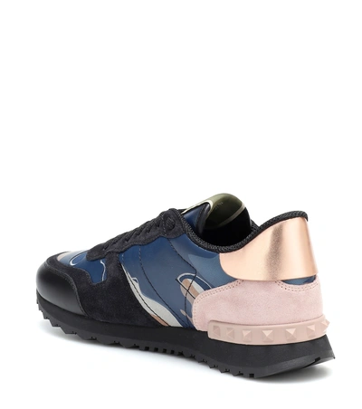 Shop Valentino Rockrunner Camouflage Sneakers In Blue