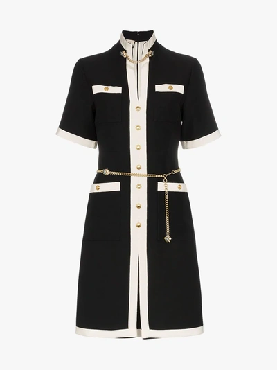 Shop Gucci Button-down Chain Detail Wool Dress In 1152 Black