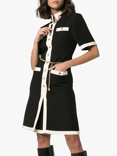 Shop Gucci Button-down Chain Detail Wool Dress In 1152 Black