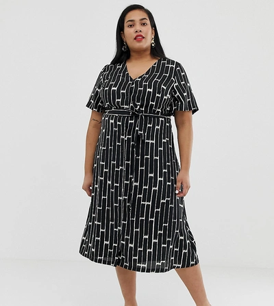 Shop Junarose Blurred Check Midi Dress With Tie Waist-multi