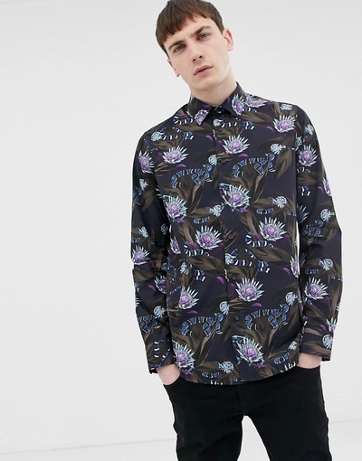 Shop Ted Baker Shirt With Snake Print In Navy