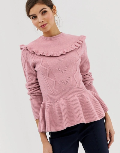 Shop Ted Baker Elsahi Frill Detail Peplum Sweater - Pink