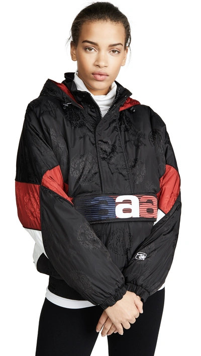 Shop Alexander Wang 1/2 Zip Windbreaker Jacket With Embroidery In Black/white/red