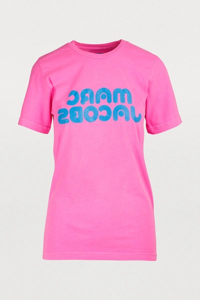 Marc Jacobs Fluorescent Logo Print Tee In Bright Pink