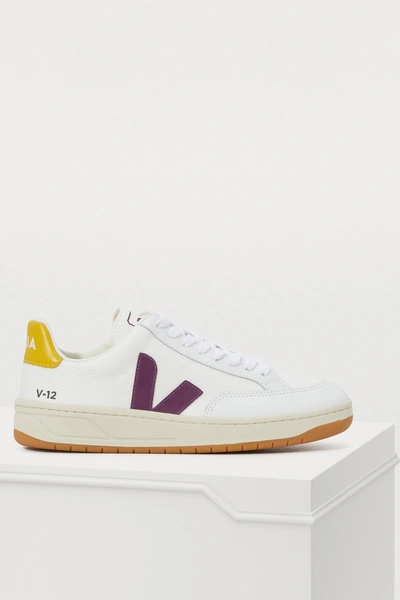 Shop Veja V12 B-mesh Sneakers In White/berry/gold Yellow