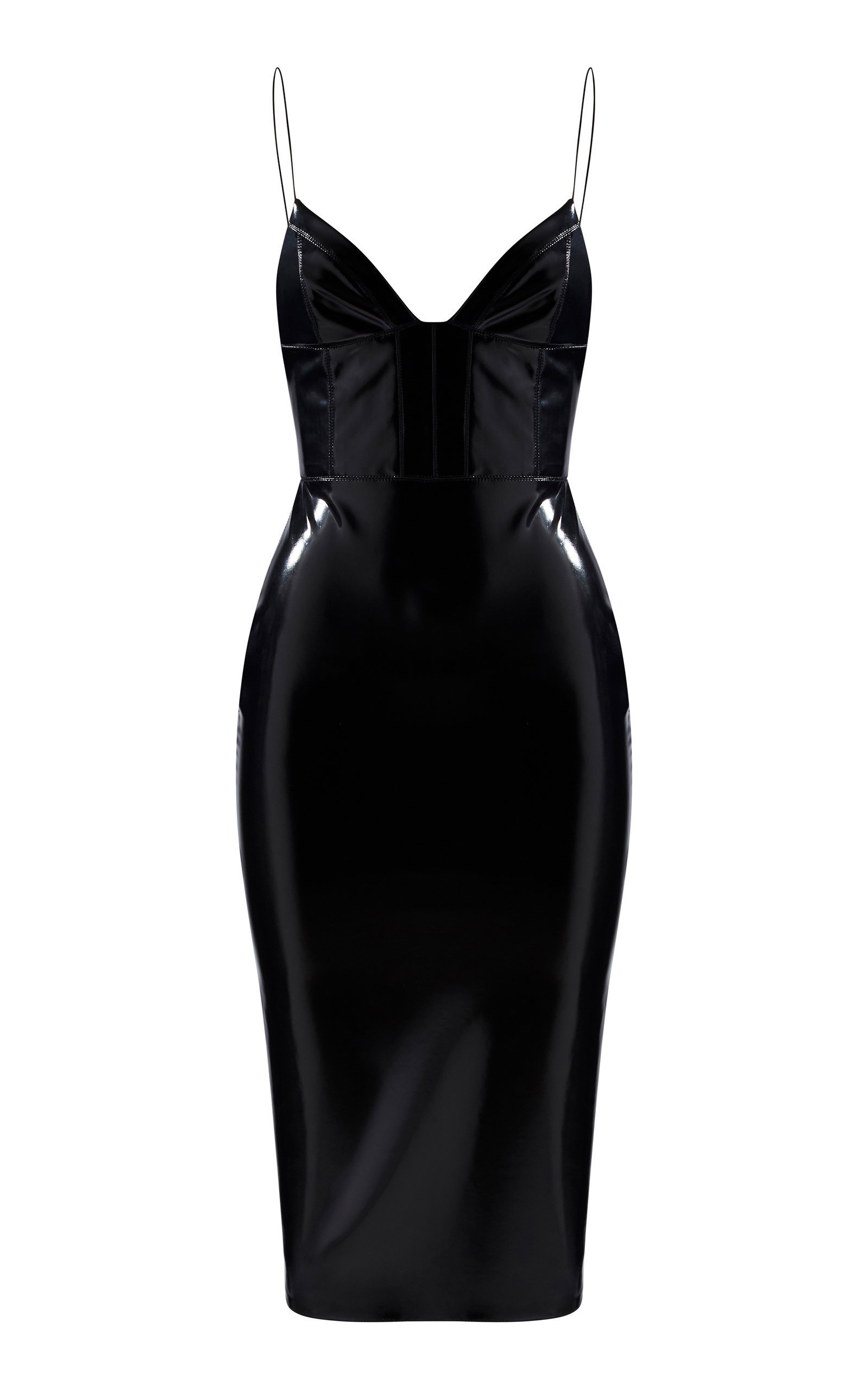 black vinyl midi dress