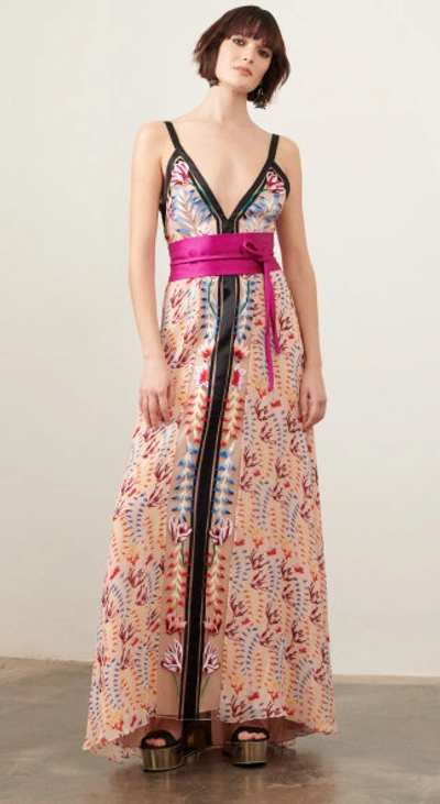 Shop Temperley London Sleeveless Rosy Strappy Gown In Pink Multi