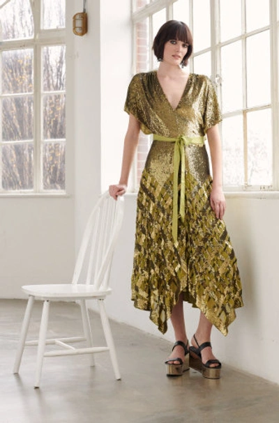 Shop Temperley London Short Sleeve Akiko Dress In Lemongrass