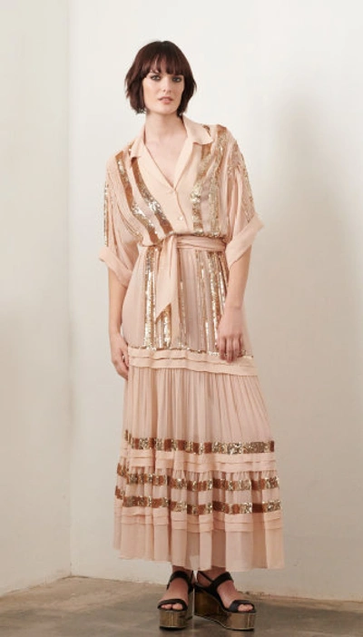 Shop Temperley London Short Sleeve Sable Dress In Apricot