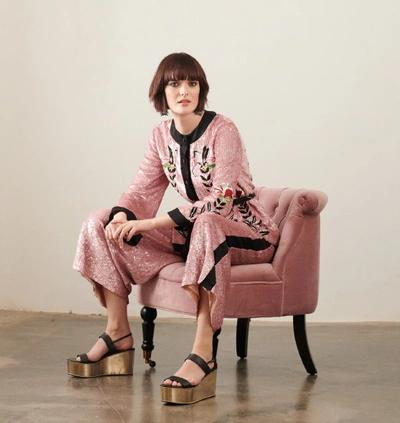 Shop Temperley London 2-piece Magnolia Jacket And Trousers In Pink Multi