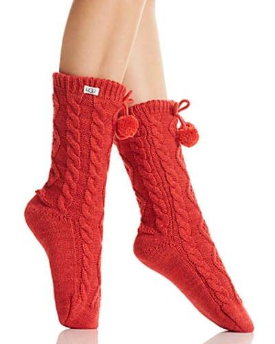 Shop Ugg Pompom Fleece-lined Socks In Poppy Red