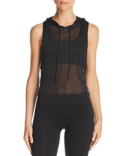 Shop Alo Yoga Arrow Cropped Hooded Tank In Black