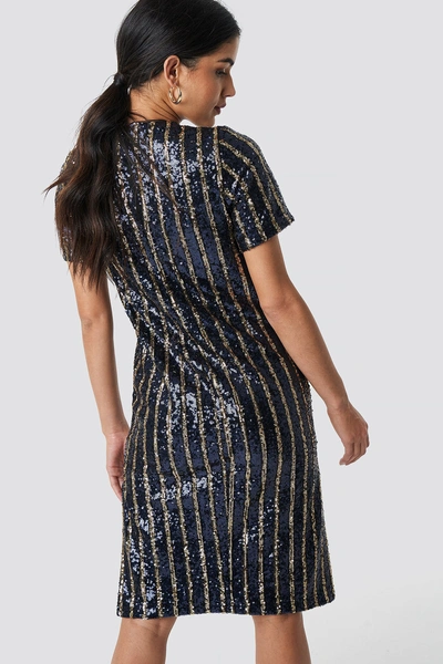 Shop Na-kd Striped Sequins Side Slit Dress - Blue,multicolor