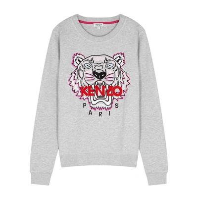 Shop Kenzo Tiger-embroidered Cotton Sweatshirt In Grey