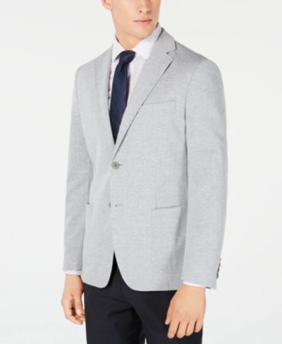 Shop Calvin Klein Men's Slim-fit Stretch Gray Stripe Knit Sport Coat In Grey