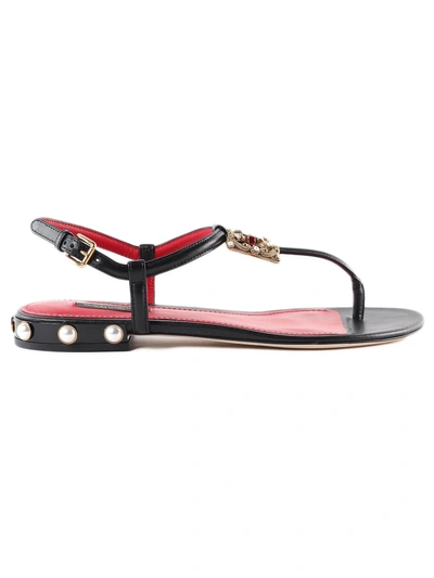 Shop Dolce & Gabbana Logo Flat Sandals In Nero