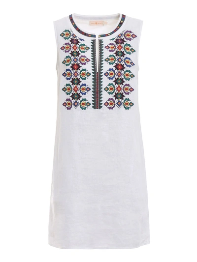 Shop Tory Burch Embroidered Shift Dress In White