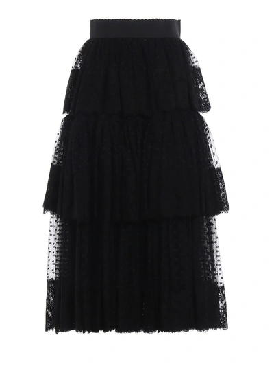 Shop Dolce & Gabbana Pleated Cascading Skirt In Nero