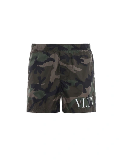 Shop Valentino Vltn Swim Shorts In Camou Army