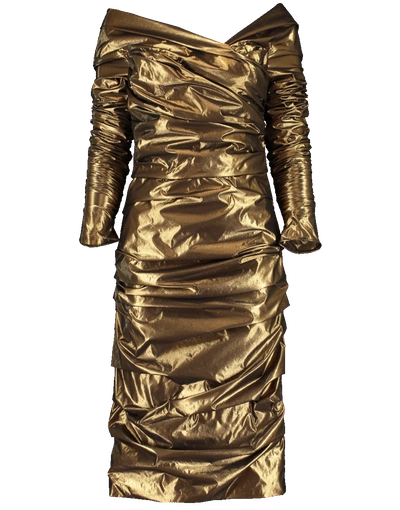 Shop Dolce & Gabbana Ruched Lamé Dress In Gold