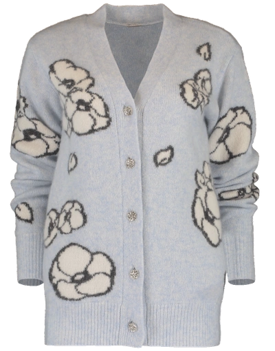 Shop Adam Lippes Intarsia Knit Floral Cardigan In Ice-blue