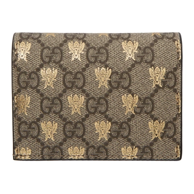 Shop Gucci Beige Gg Supreme Bees Wallet In 8319 Tan