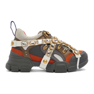 Shop Gucci Grey And Orange Flashtrek Sneakers In 9065 My.w
