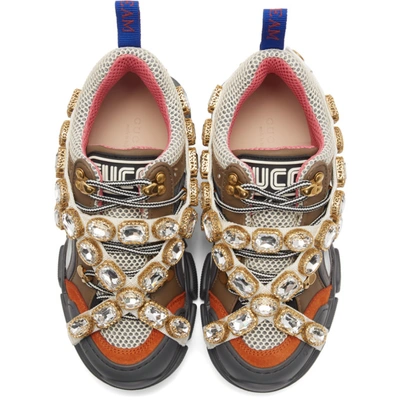 Shop Gucci Grey And Orange Flashtrek Sneakers In 9065 My.w