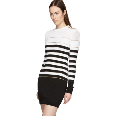 Shop Balmain Black And White Transparent Stripe Three-button Dress In Eab Blk/wht