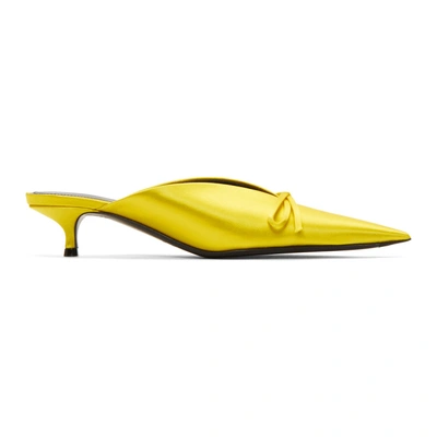 Shop Balenciaga Yellow Satin Knife Mules