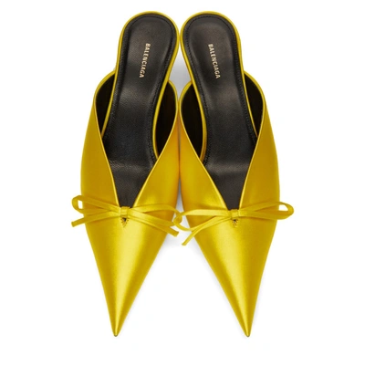 Shop Balenciaga Yellow Satin Knife Mules