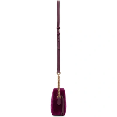 Shop Gucci Purple Velvet Small Gg Marmont 2.0 Shoulder Bag