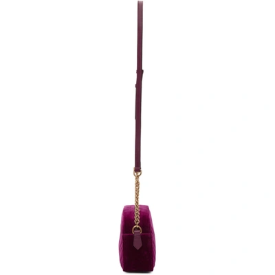 Shop Gucci Purple Velvet Small Gg Marmont 2.0 Shoulder Bag