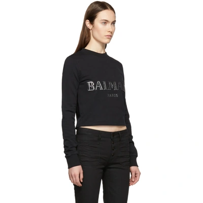 Shop Balmain Black Cropped Logo Sweatshirt In Eac Blk/sil
