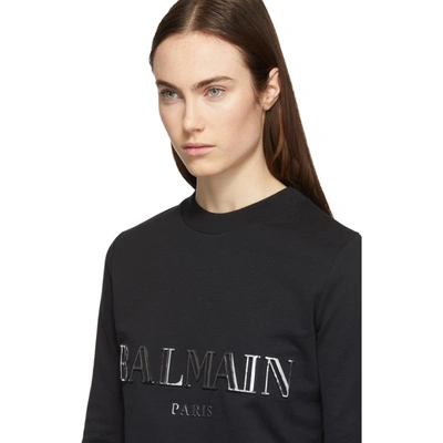 Shop Balmain Black Cropped Logo Sweatshirt In Eac Blk/sil