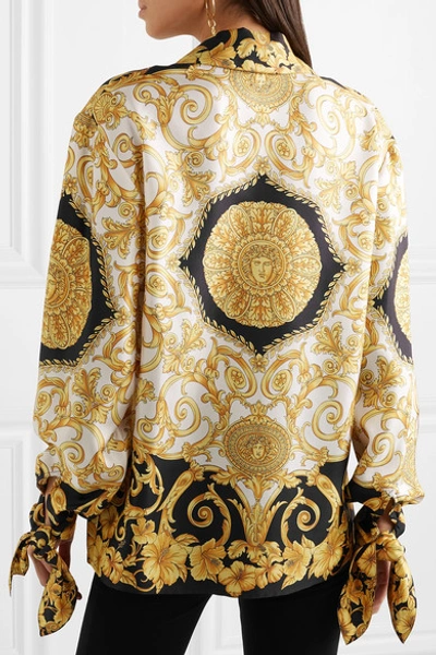 Shop Versace Printed Silk-charmeuse Blouse In Yellow