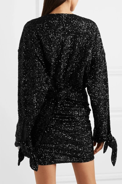 Shop Attico Convertible Sequined Tulle Mini Dress In Black