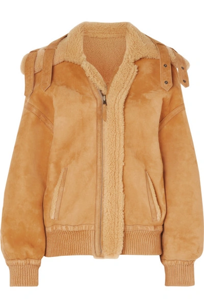 Shop Arje Reversible Leather-trimmed Suede And Shearling Jacket In Saffron