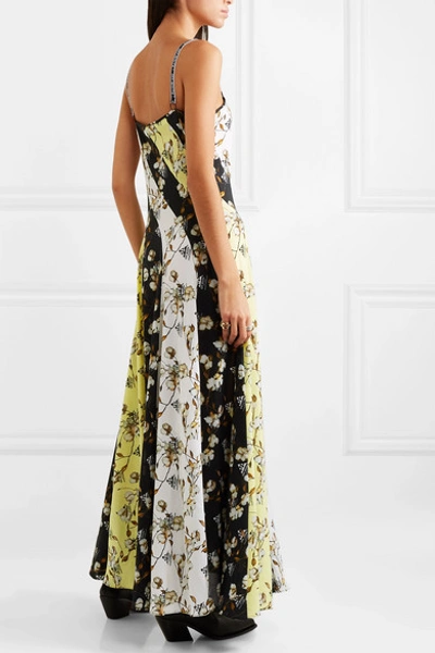 Shop Off-white Paneled Floral-print Intarsia-trimmed Crepe De Chine Maxi Dress In Black