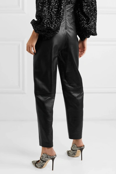 Shop Attico Ruched Leather Tapered Pants In Black