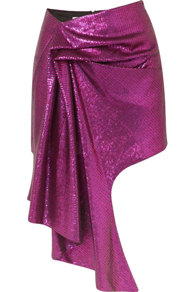 Shop Halpern Asymmetric Sequined Tulle Mini Skirt In Purple