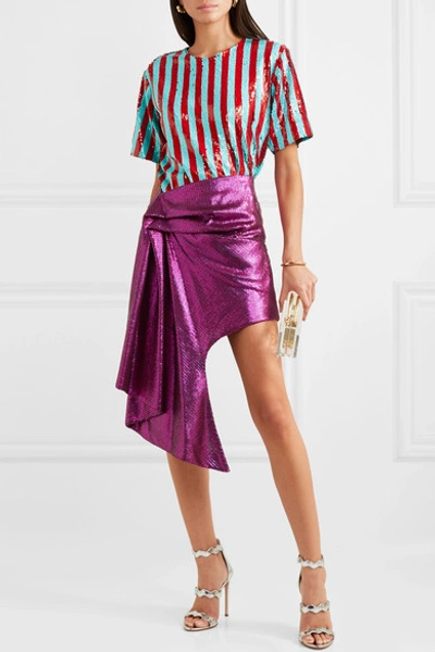 Shop Halpern Asymmetric Sequined Tulle Mini Skirt In Purple