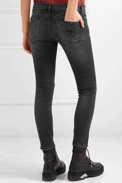 Shop R13 Kate Distressed Low-rise Skinny Jeans In Black