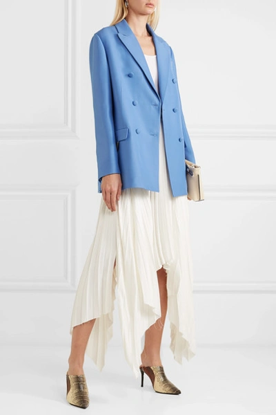 Shop Valentino Oversized Double-breasted Wool And Silk-blend Blazer In Blue