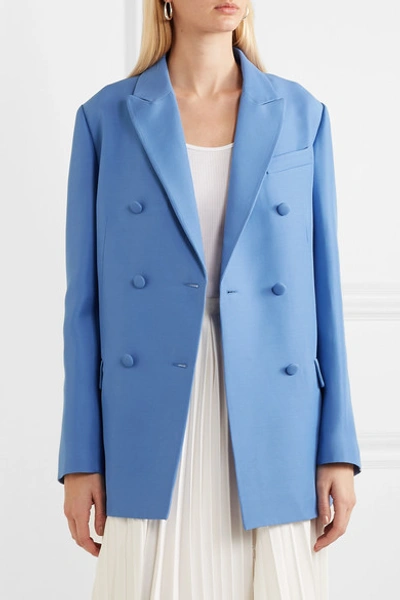 Shop Valentino Oversized Double-breasted Wool And Silk-blend Blazer In Blue