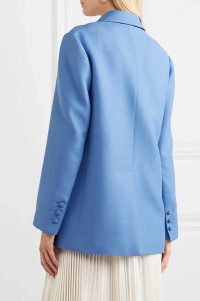 Shop Valentino Oversized Double-breasted Wool And Silk-blend Blazer In Blue