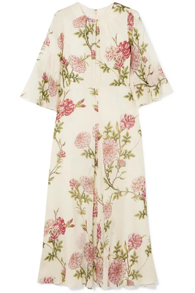 Shop Giambattista Valli Ruffled Floral-print Silk-chiffon Midi Dress In Ivory