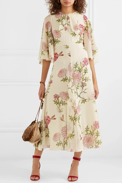 Shop Giambattista Valli Ruffled Floral-print Silk-chiffon Midi Dress In Ivory